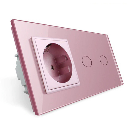 Gniazdo 230V 16A z włącznikiem dotykowym podwójnym z ramką szklaną Różową (VL-C702EU-67) LIVOLO