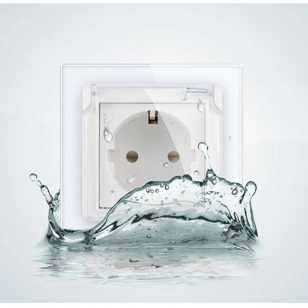 Gniazdo 230V 16A ze srebrnym panelem szklanym i nakładką bryzgoszczelną (VL-W01EUNW-64) LIVOLO