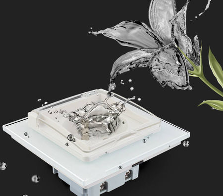 Gniazdo z bolcem 230V 16A ze złotym panelem szklanym i nakładką bryzgoszczelną (VL-71FR-63 NW) LIVOLO