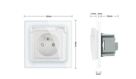 Gniazdo z bolcem 230V 16A ze złotym panelem szklanym i nakładką bryzgoszczelną (VL-71FR-63 NW) LIVOLO