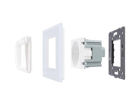 Gniazdo 230V 16A ze srebrnym panelem szklanym i nakładką bryzgoszczelną (VL-W01EUNW-64) LIVOLO