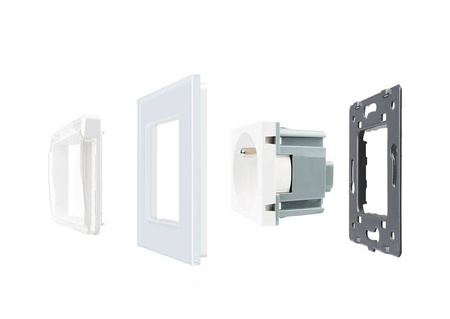 Gniazdo z bolcem 230V 16A ze złotym panelem szklanym i nakładką bryzgoszczelną (VL-71FR-63 NW) LIVOLO