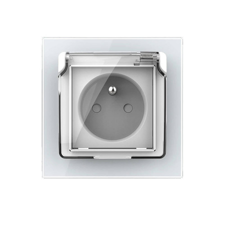 Gniazdo z bolcem 230V 16A ze złotym panelem szklanym i nakładką bryzgoszczelną (VL-71FR-63 NW) LIVOLO