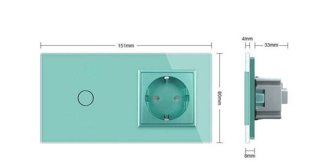 Gniazdo 230V 16A z włącznikiem dotykowym pojedynczym z ramką szklaną zieloną (VL-C701EU-68) LIVOLO