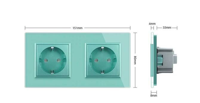 Gniazdo podwójne elektryczne 16A z zielonym panelem szklanym (VL-W02G-68) LIVOLO