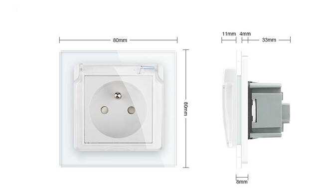 Gniazdo z bolcem 230V 16A z białym panelem szklanym i nakładką bryzgoszczelną (VL-W01FRNW-61) LIVOLO